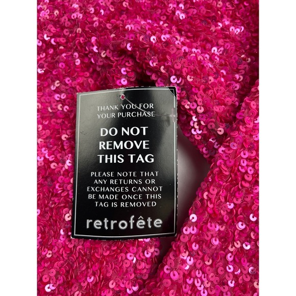 Retrofete‎ Sequin Crop Top Long Sleeve Pink Sparkly Glam Size L NWT - Picture 5 of 9